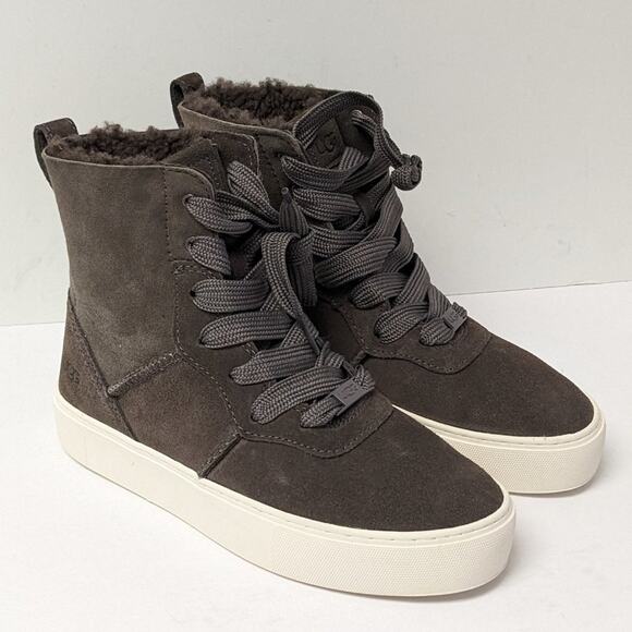 UGG Shoes - UGG Cirsium Sheepskin High Top Sneakers, Grey Suede, Women's 6.5 M